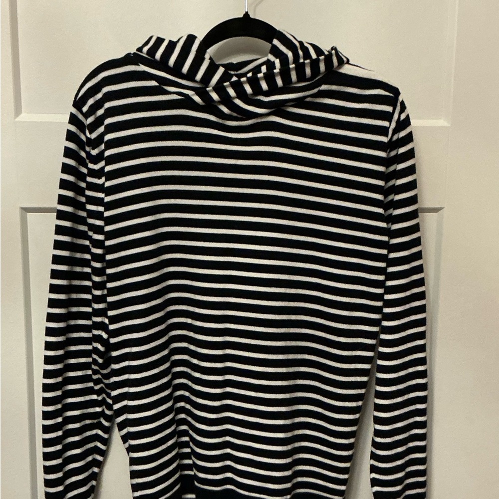Navy Blue and White Striped Hoodie